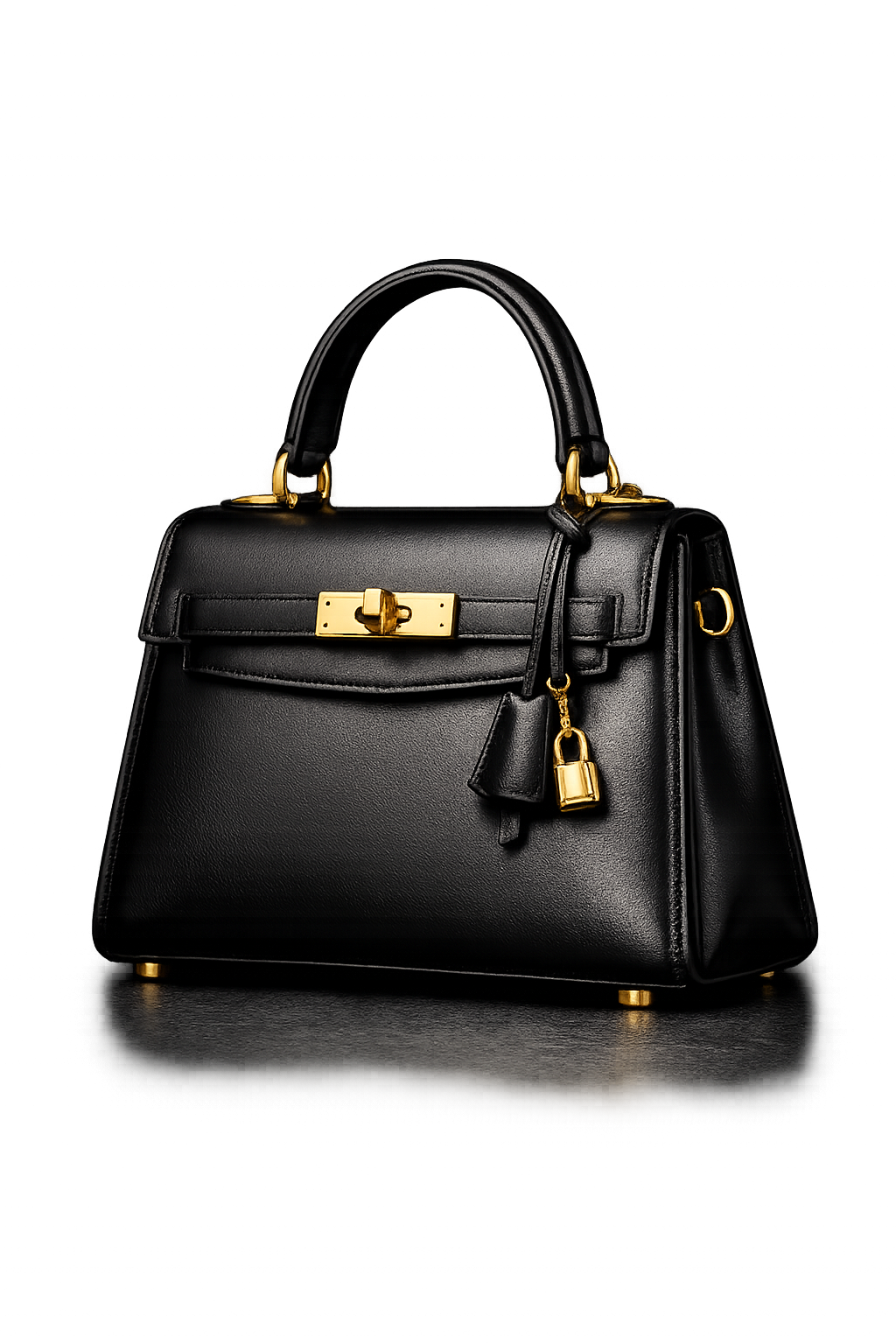 Premium Black Leather Handbag with Gold Hardware