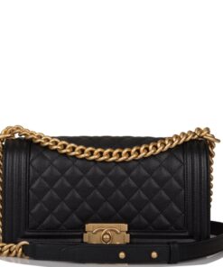 Quilted Caviar Medium Boy Bag Antique Gold Hardware