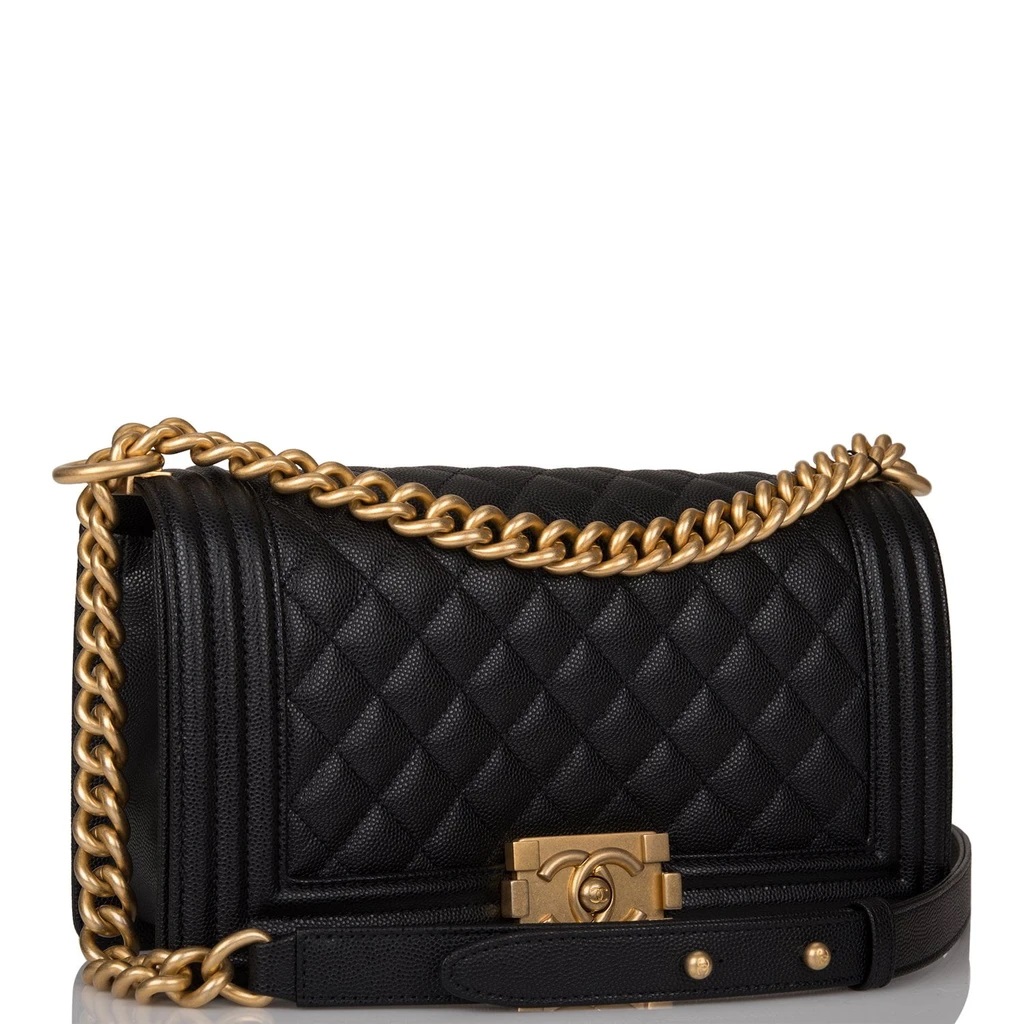 Quilted Caviar Medium Boy Bag Antique Gold Hardware