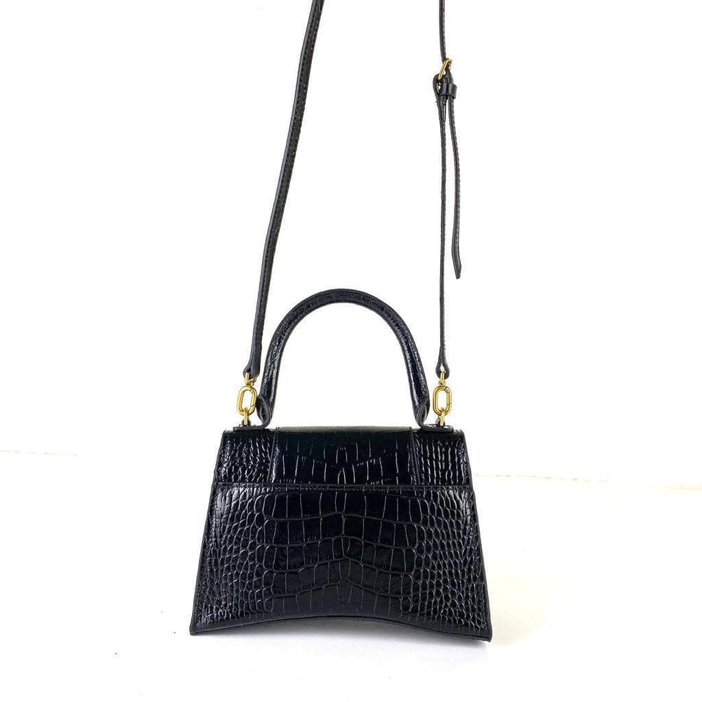 Hourglass Small Top Handle Bag Black Croco