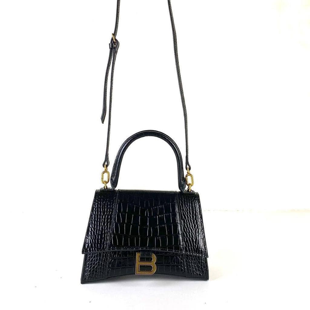 Hourglass Small Top Handle Bag Black Croco