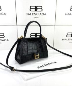 Hourglass Small Top Handle Bag Black Croco