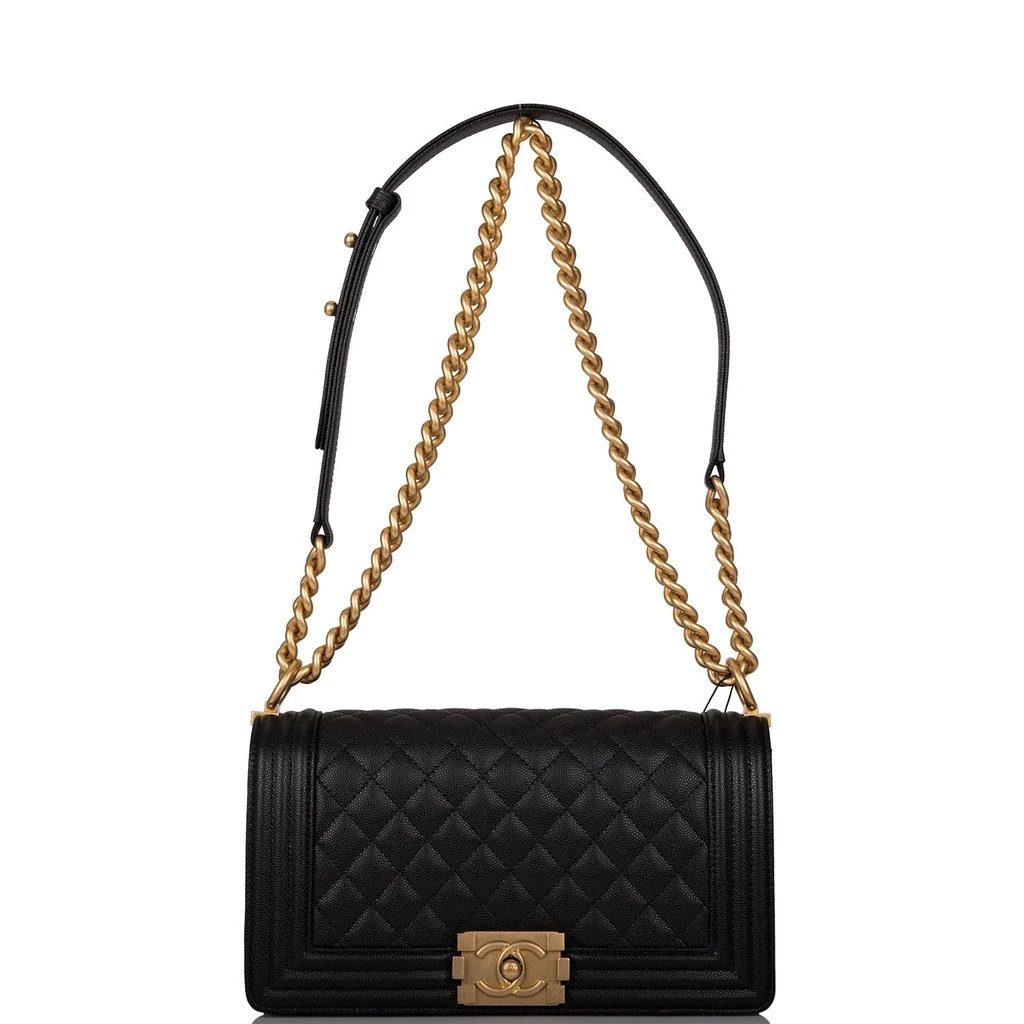 Quilted Caviar Medium Boy Bag Antique Gold Hardware