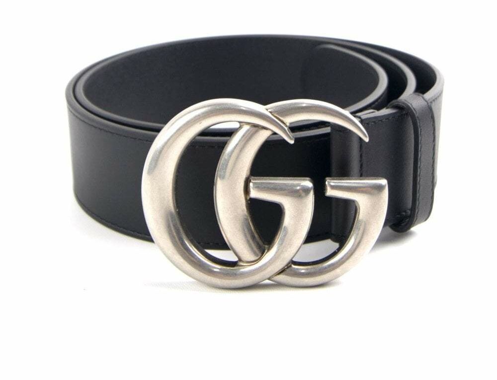 BLACK  %100 LEATHER BELT GOLD / SILVER BUCKLE 40 MM