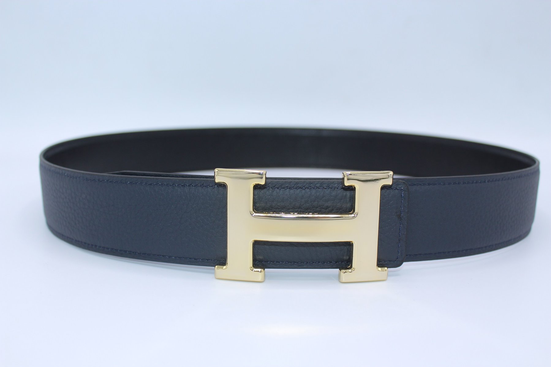 H BUCKLE  %100 LEATHER BELT REVERSIBLE DARK BLUE&BLACK BELT