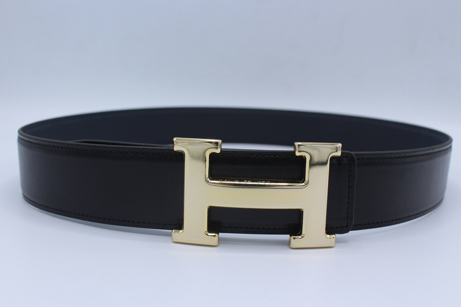 H BUCKLE  %100 LEATHER BELT REVERSIBLE DARK BLUE&BLACK BELT