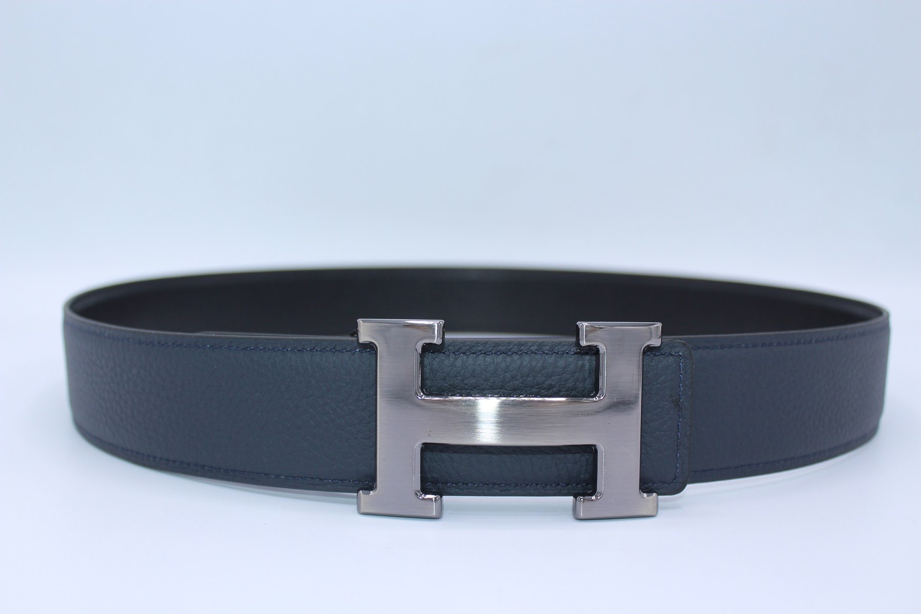 H BUCKLE  %100 LEATHER BELT REVERSIBLE DARK BLUE&BLACK BELT