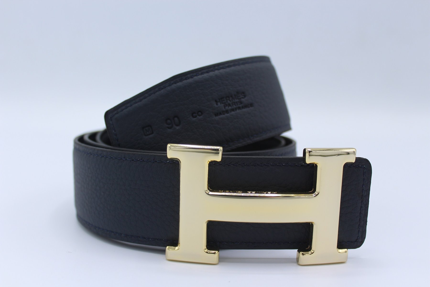 H BUCKLE  %100 LEATHER BELT REVERSIBLE DARK BLUE&BLACK BELT
