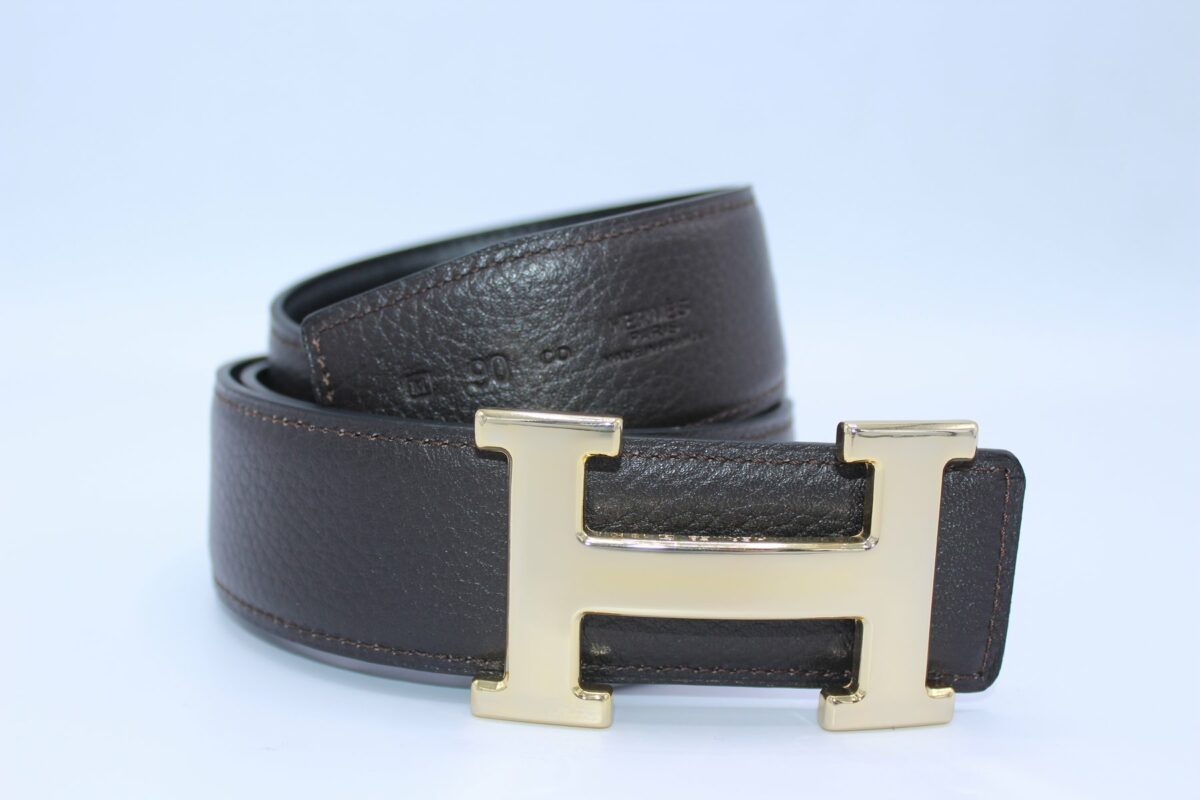 H BUCKLE BELT REVERSIBLE DARK BROWN&BLACK