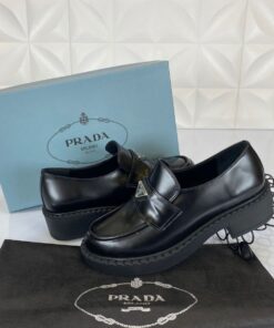 Brushed Leather Women Black Loafers