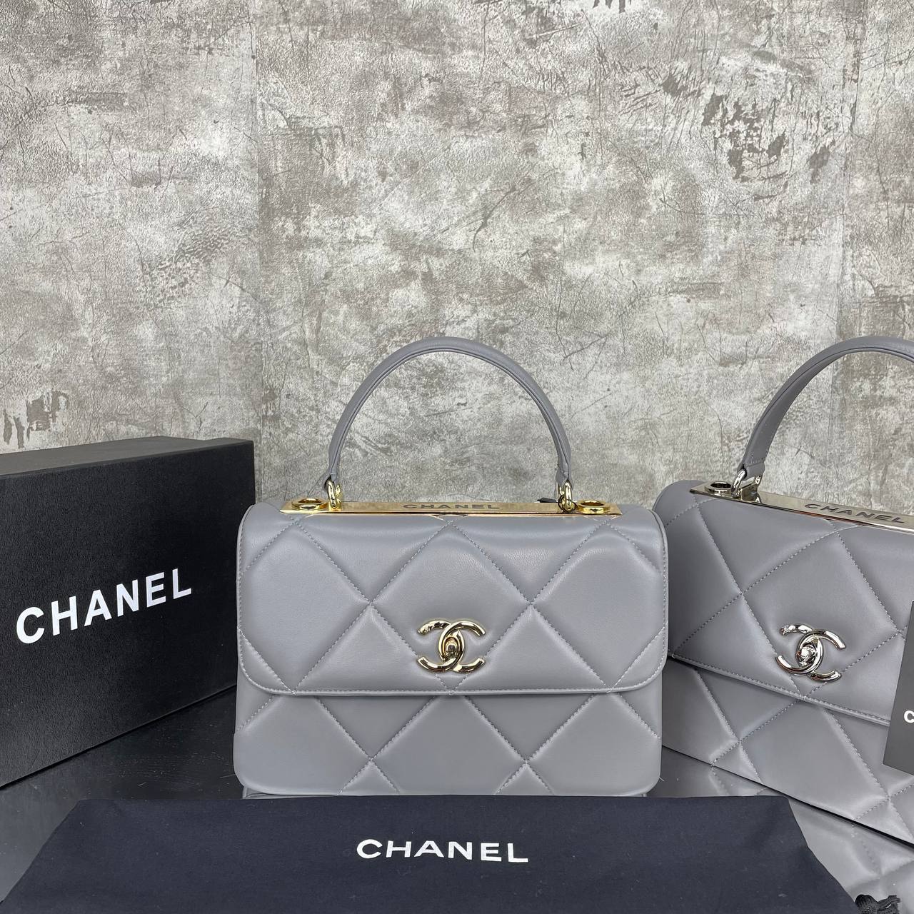 Flap Bag with Top Handle Gray